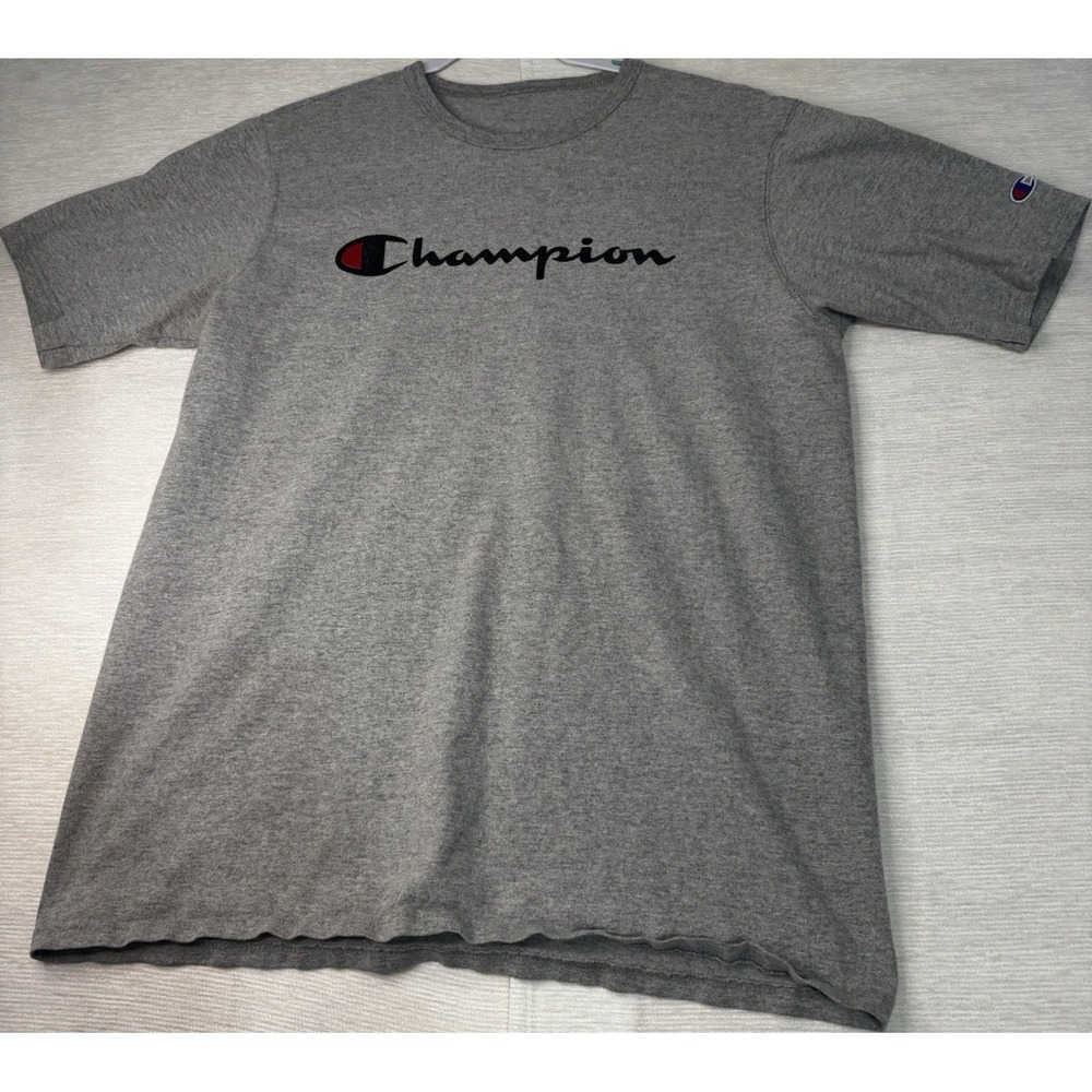 Champion Gray Logo Graphic Men's Cotton Crew Neck T-Shirt L
